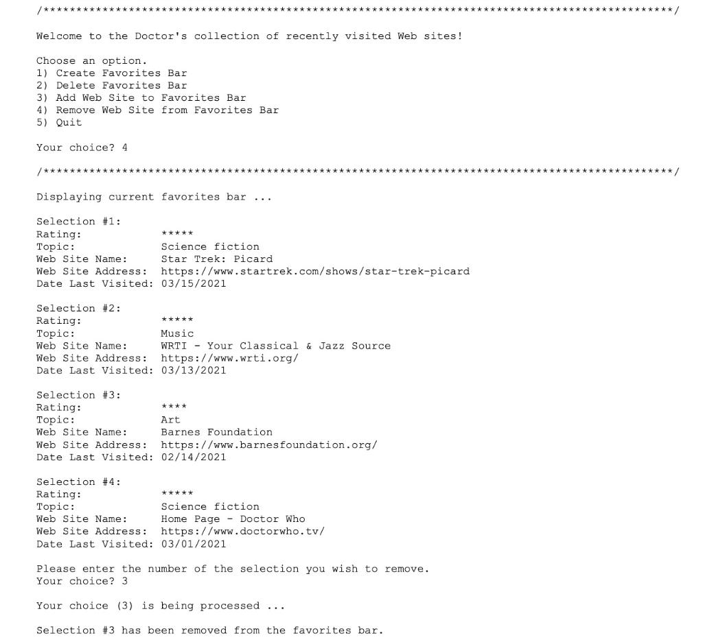 collection of Web sites visited first by topic then by name to