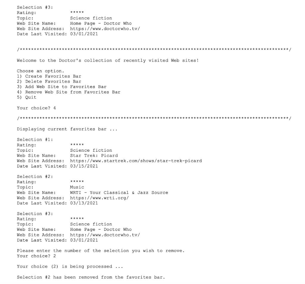 favorites bar entails displaying the items (i.e., Web sites) in the favorites