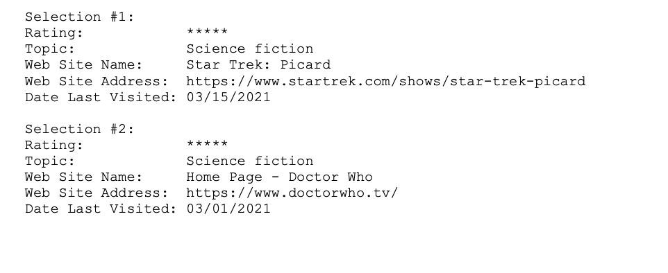 bar, numbered, then prompting the user to enter the number of the