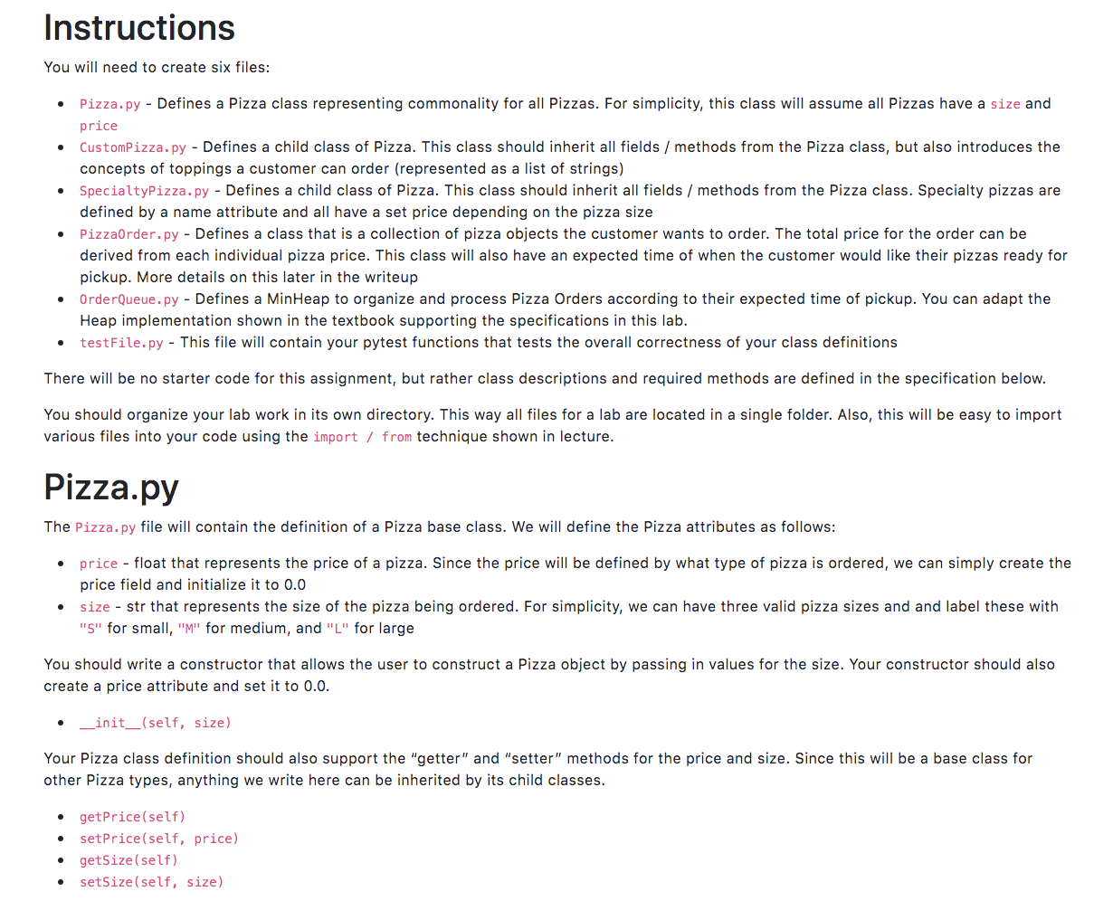  Instructions You will need to create six files: . Pizza.py -