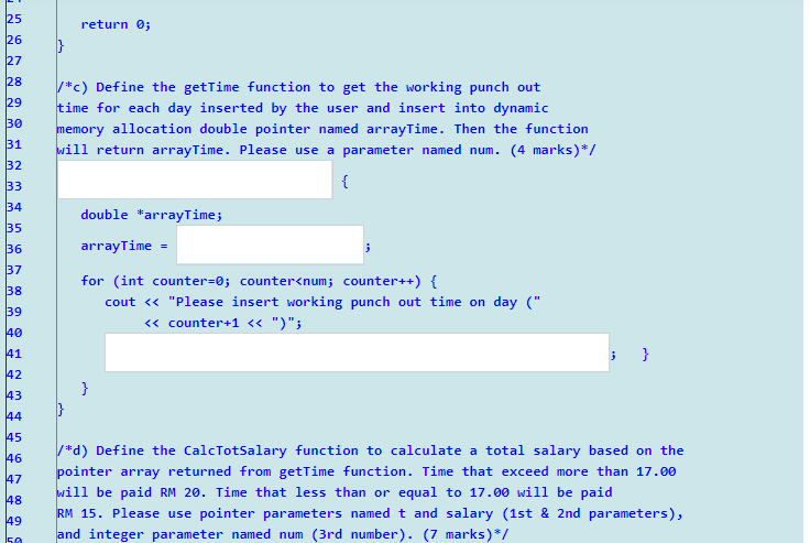 the blanks with an appropriate C++ statement according to the instructions stated