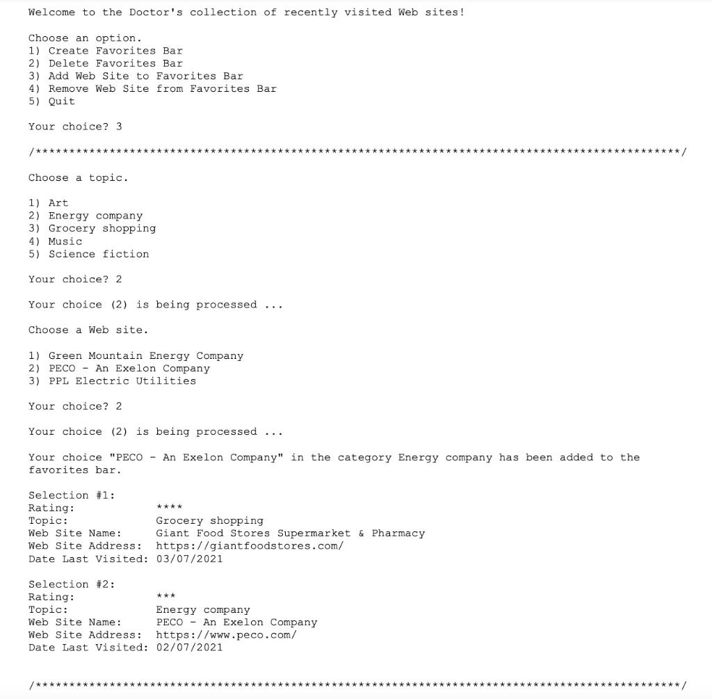for visiting the collection of previously visited Web sites. Implementation Requirements and
