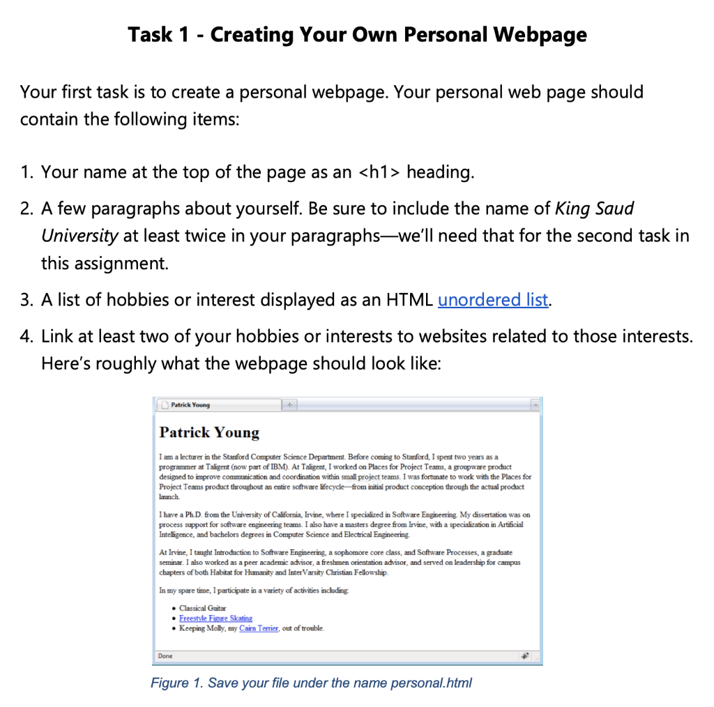 Task 1 - Creating Your Own Personal Webpage Your first task