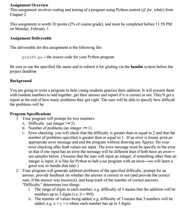  Assignment Overview This assignment involves coding and testing of a program