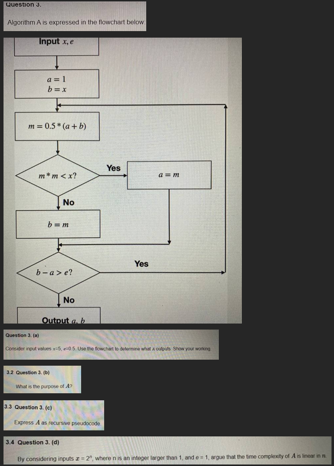  Input x,e a=1 b=x Output a,b Question 3.(a) Consider input values