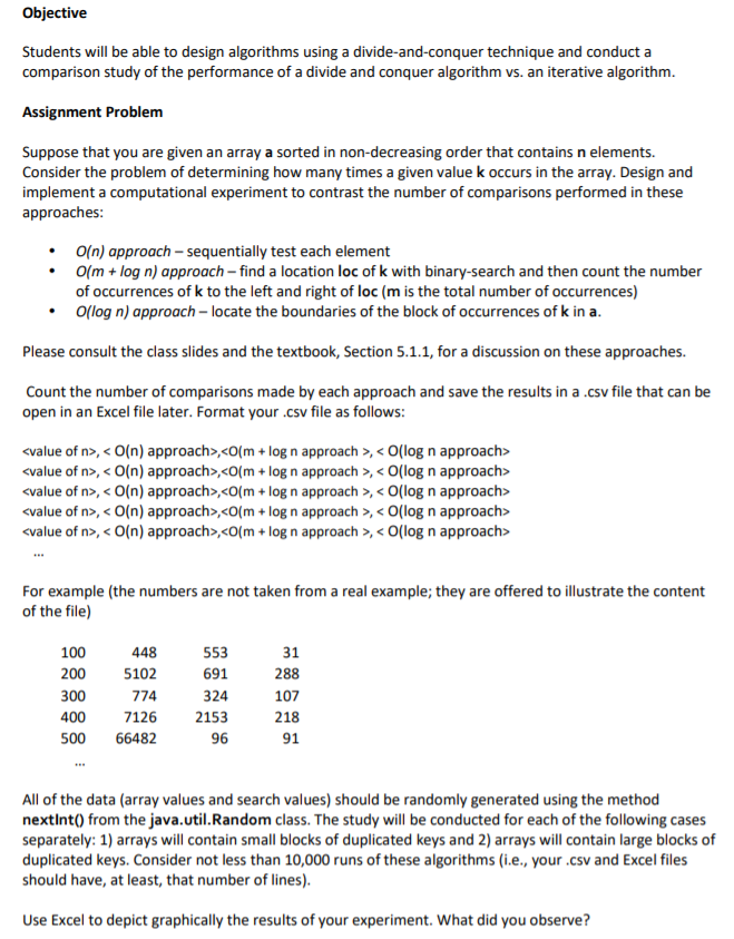  Objective Students will be able to design algorithms using a divide-and-conquer