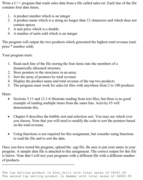  Write a C++ program that reads sales data from a file