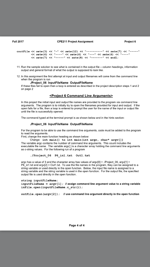 User Defined Functions Fall 2017 CPE211 Project Assignment Project 6 You will