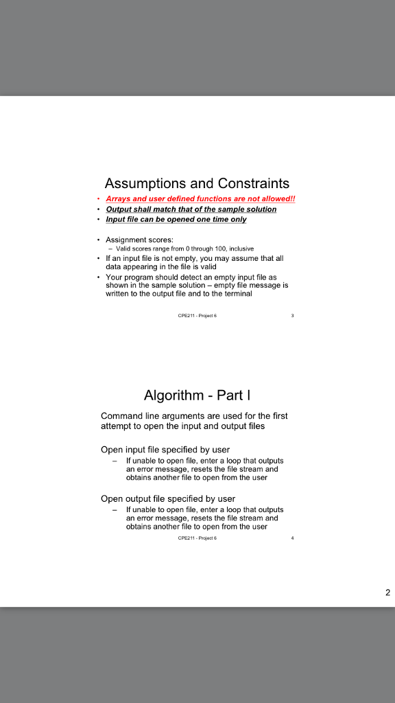 6 and 7): (1) Command line arguments are to be used to