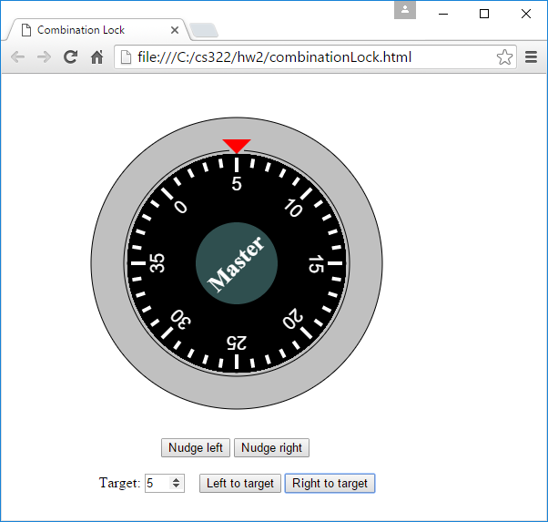 Create a web page that displays a combination lock with 40 tick