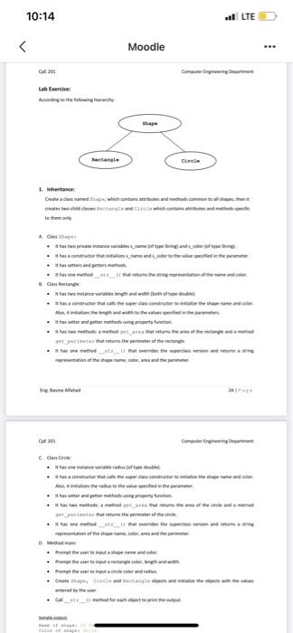 10:14 LTE T Moodle CE Computing Lab Exercise Circle Inheritance hasbro