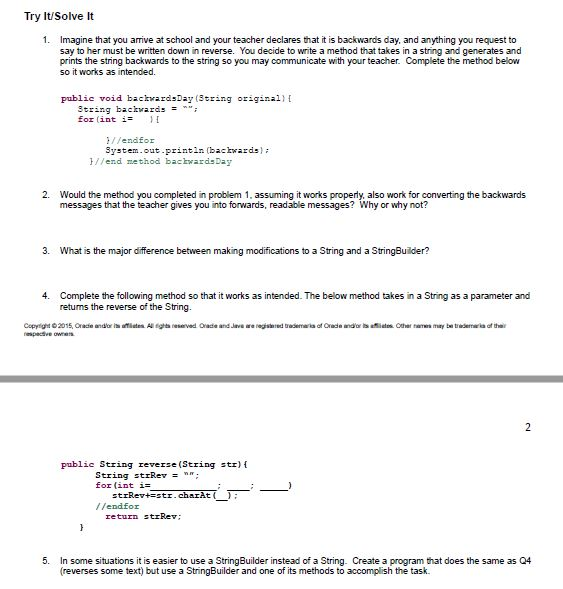 _____) strRev+=str.charAt(__); //endfor return strRev; } 5. In some situations it is