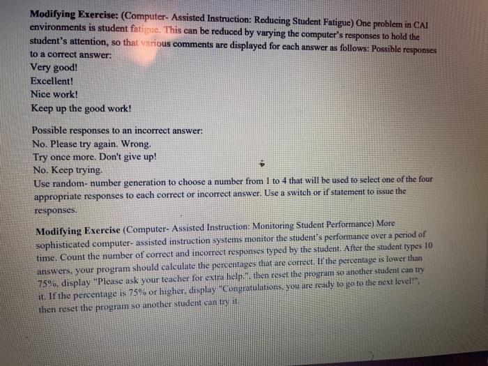 please ANSWER BOTH PARTS . in PERL IDE Modifying Exercise: (Computer-Assisted Instruction: