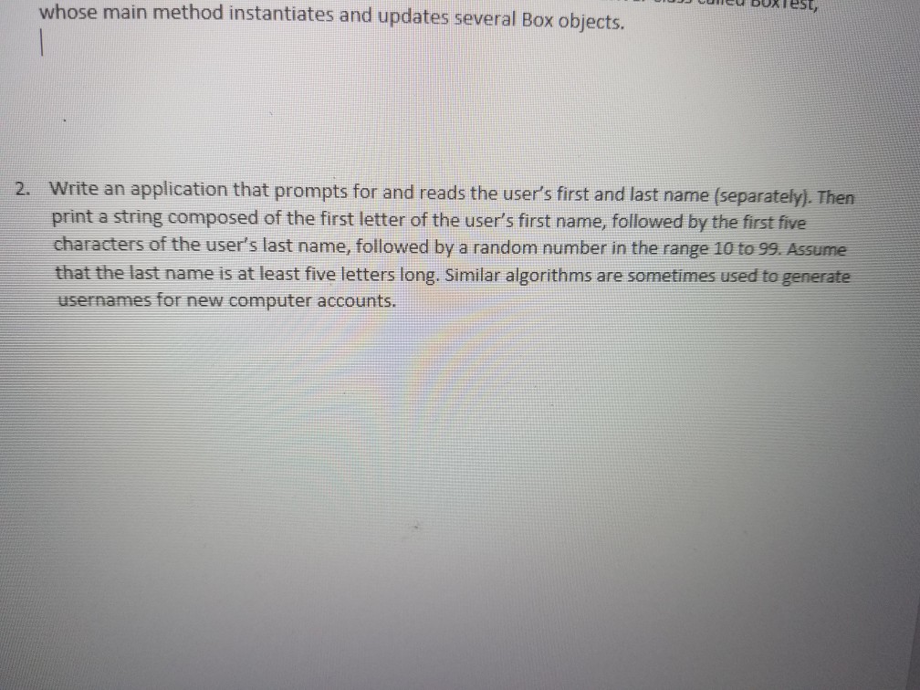  java class whose main method instantiates and updates several Box objects.
