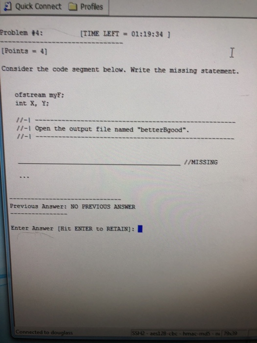 El Quick Connect Profies | Problem t4: Points 4] Consider the
