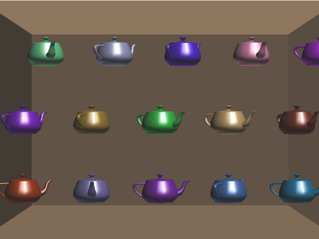 * Write an OpenGL program that features flying 3D teapots. Name your