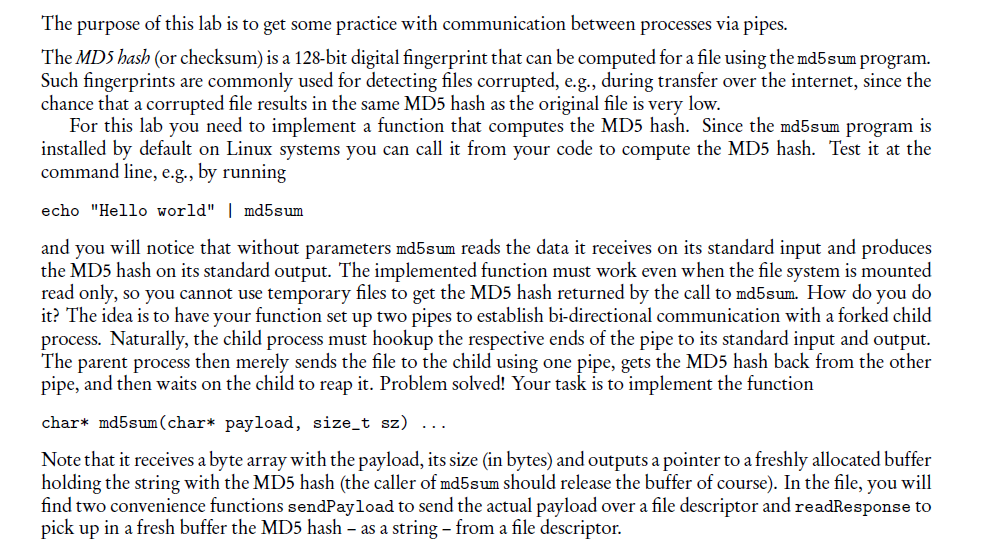 Write the following in C using a linux terminal: Here is md5.c,