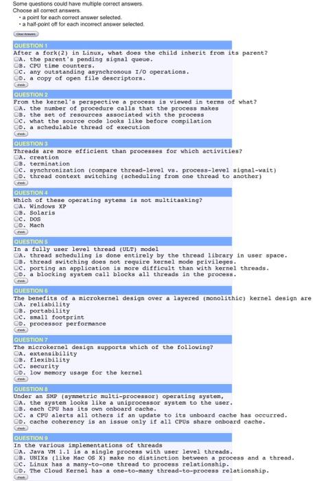  Topic is Operating Systems Some questions could have multiple correct answers.Choose