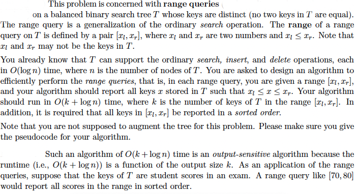  This problem is concerned with range queries on a balanced binary