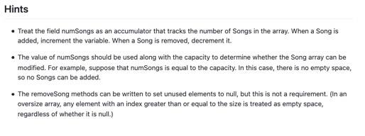 object contains a reference to an array of Song objects that is