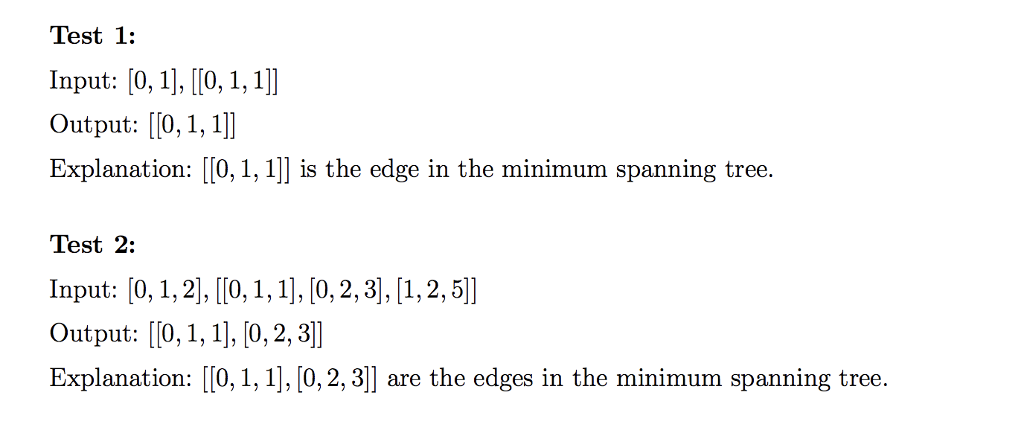 edges in a graph, and outputs the minimum spanning tree. Here an