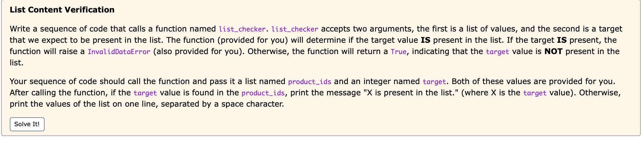  List Content Verification Write a sequence of code that calls a