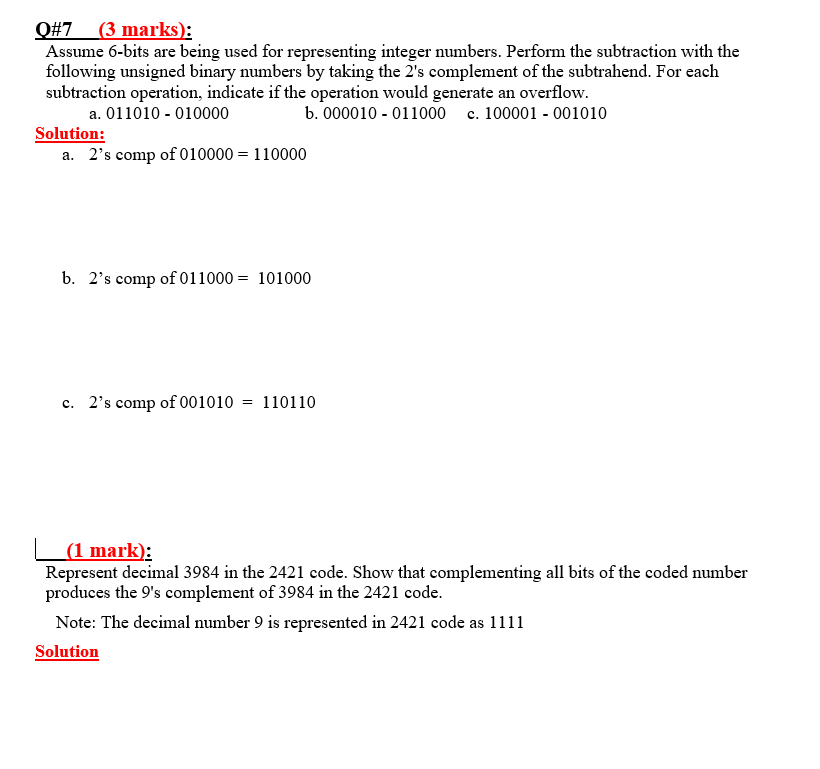  Easy and Quick question Q#7 (3 marks): Assume 6-bits are being