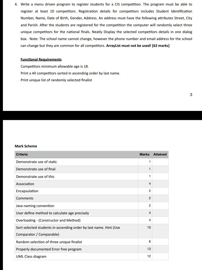  Write a menu driven program to register students for a CIS