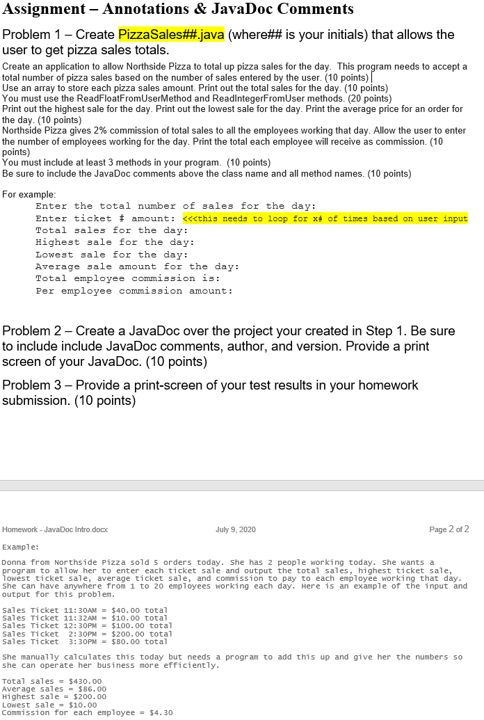 Java Assignment Assignment Annotations & JavaDoc Comments Problem 1 - Create Pizza