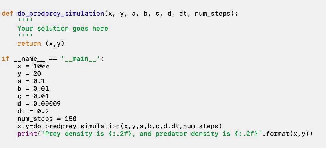 Using the template below, create a python program defines the function do_predprey_simulation()