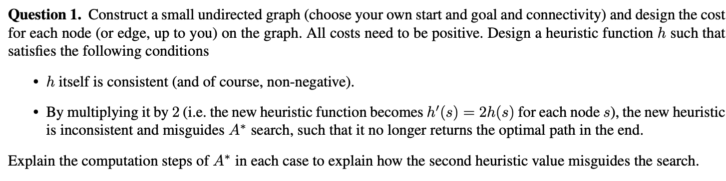  Question 1. Construct a small undirected graph (choose your own start
