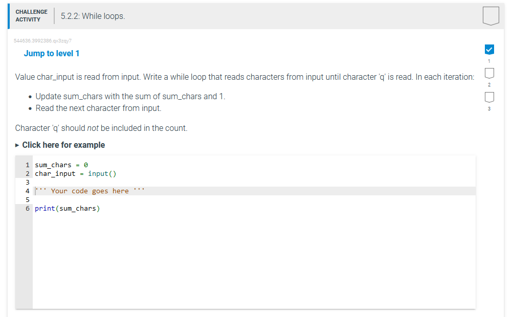  Jump to level 1 Value char_input is read from input. Write