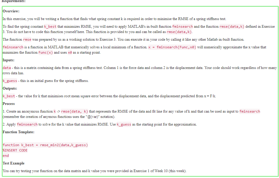  Requirements: erview this exercise, you will be writing a function that