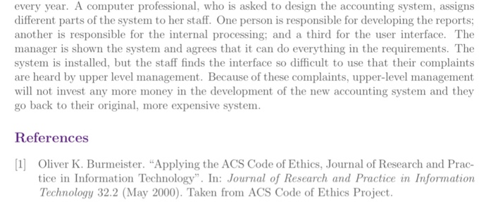 identify the ethical issues with respect to the "ACM Code of Ethics