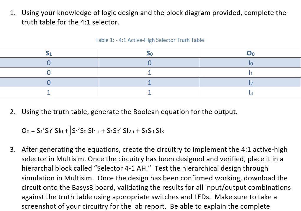 an active-low enable. Complete the truth table for the modified selector. Table