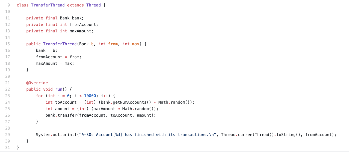 id, int initialBalance) { this.id = id; this.balance = initialBalance; } 19