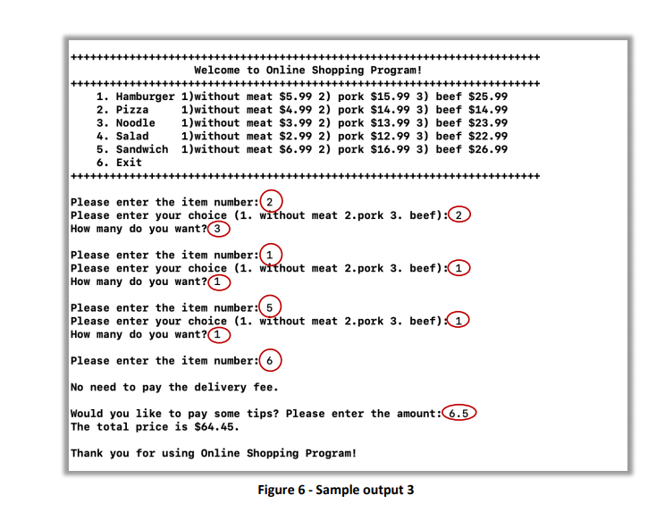customer order food and calculate the total price. Your program should follow