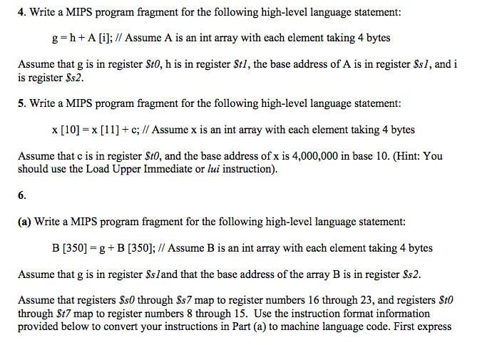  Write a MIPS program fragment for the following high-level language statement: