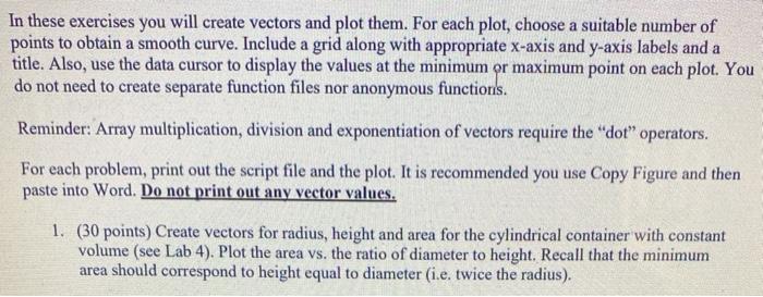 5 6 - 7 height 10; cylinderVolume = []; cylinderArea = [];