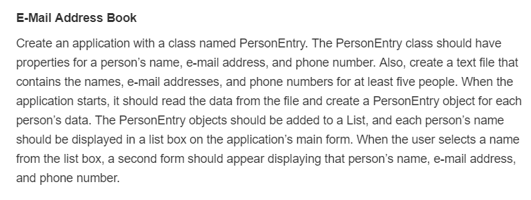 Using C# E-Mail Address Book Create an application with a class named