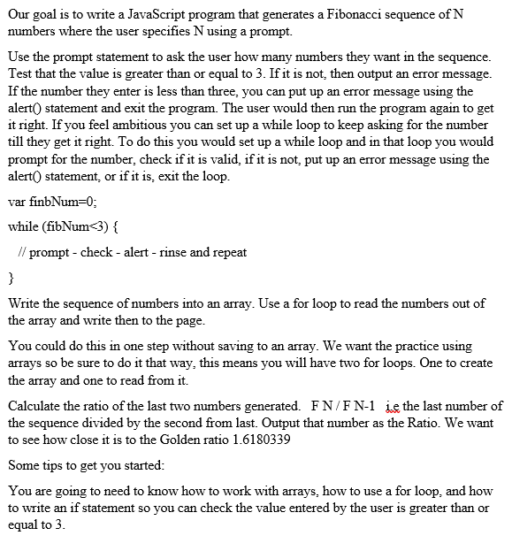  Our goal is to write a JavaScript program that generates a