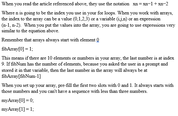 Fibonacci sequence of N numbers where the user specifies N using a