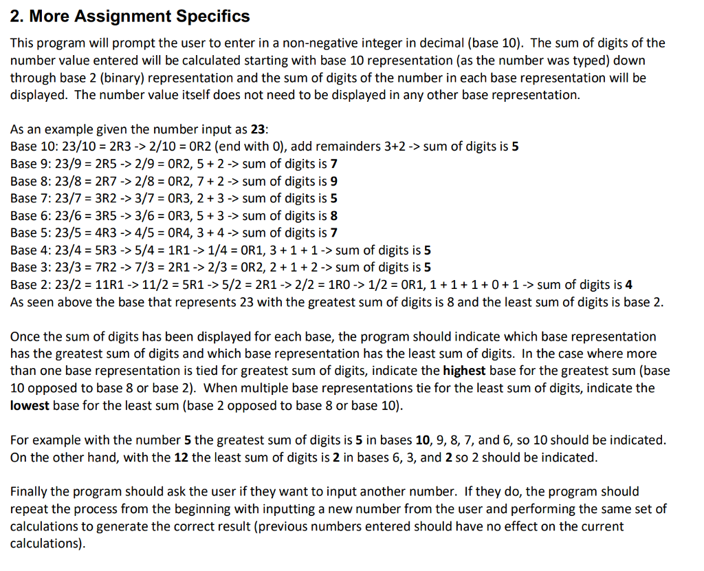  2. More Assignment Specifics This program will prompt the user to