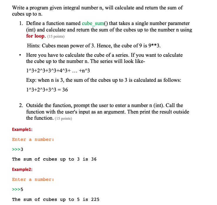  Write a program given integral number n, will calculate and return