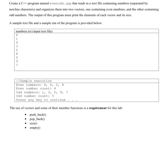  Create a C++ program named evenodd.cpp that reads in a text
