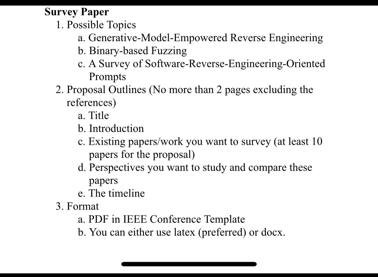  Survey Paper Possible Topics a. Generative-Model-Empowered Reverse Engineering b. Binary-based Fuzzing