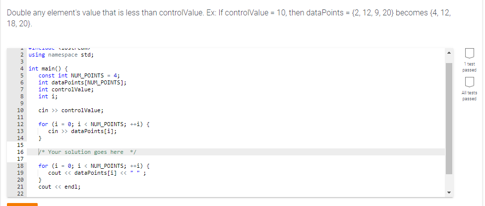  c++ Double any element's value that is less than controlValue. Ex: