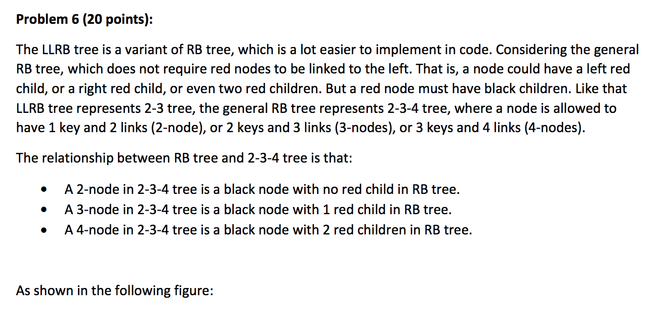 Problem 6 (20 points): The LLRB tree is a variant of