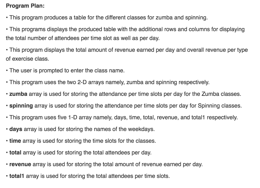 C# Programming Program Plan: This program produces a table for the different