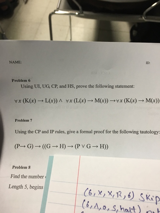  Using UI, UG, CP, and HS, prove the following statement: x(K(x)